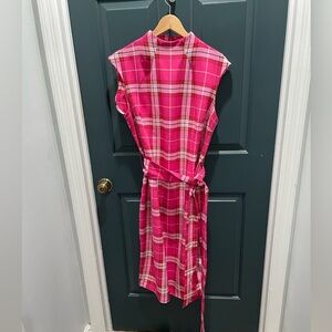 Pink plaid shift dress.